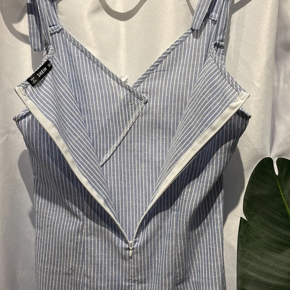 SHEIN Asymmetric Button Knot Strap Striped Cami Dress - Picture 5 of 8
